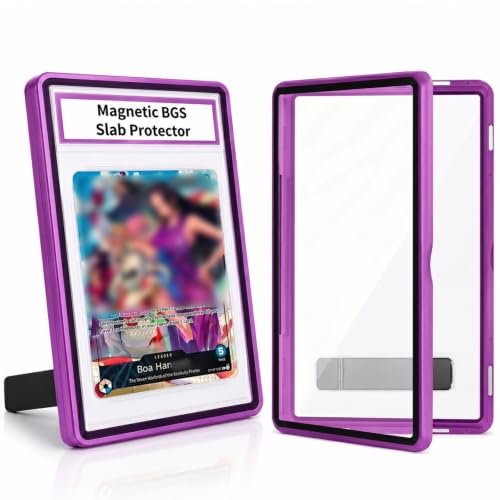 Magnetic BGS Slab Protector with Foldable Kickstand - UV Protection Tempered Glass & Aluminum Metal Bumper for 35PT Beckett Graded Cards, 9-Point Secure Lock Display Guard & Clear View (Purple) - color: Purple, size: BGS Card Case
