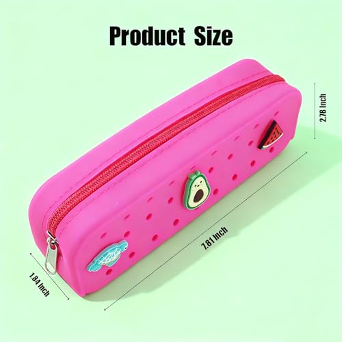 2 Packs Cute Silicone Pen Case Pen Pouch with DIY Holes and 3 Decoratives(Random) Travel Makeup Brush Bag suitable for travel home7.81inch (Hot Pink,2 Packs) - color: Hot Pink,2Packs