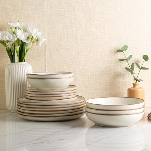 AmorArc 8.5’’ Ceramic Pasta Bowls Set of 6, 36oz Large Stoneware Bowls Set - color: Pearl White, size: Set of 6