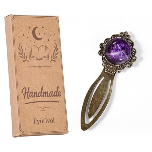 1Pcs Vintage Amethyst Bookmark with Natural Crystal Stone - Fantasy Brass Metal Bookmarks for Reading Women, Men, Book Lovers, Girls and Teachers Book Marks(Amethyst) - color: Amethyst