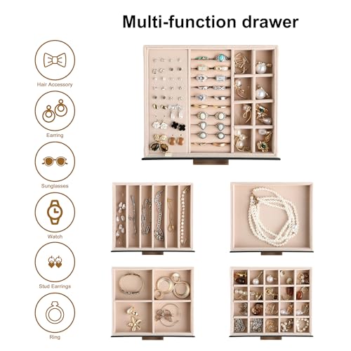 Frebeauty Jewelry Box for Women,Clear Lid Jewelry Organizer with 5 Drawers - color: Black, size: 5 Drawer