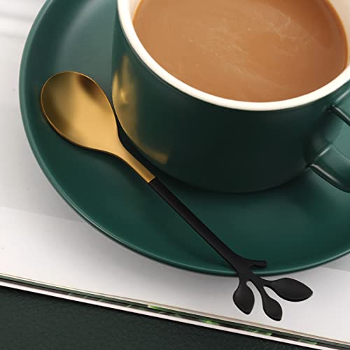 AnSaw Black Swan Base With 10-Pcs Mini Leaf Coffee Spoon Holder Set - 4.7" - color: Black & Gold Swan