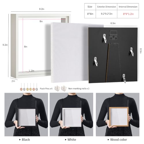 8x8 Shadow Box Picture Frame with Real Glass Panel and Linen Back - color: White + Thickened Panel + Foam Packaging, size: 8x8