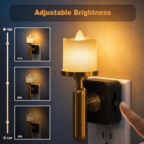 JandCase Candle Night Light, 2 Pack Night Lights Plug into Wall - color: Candle-3000K（Glass）, size: 2 Pack