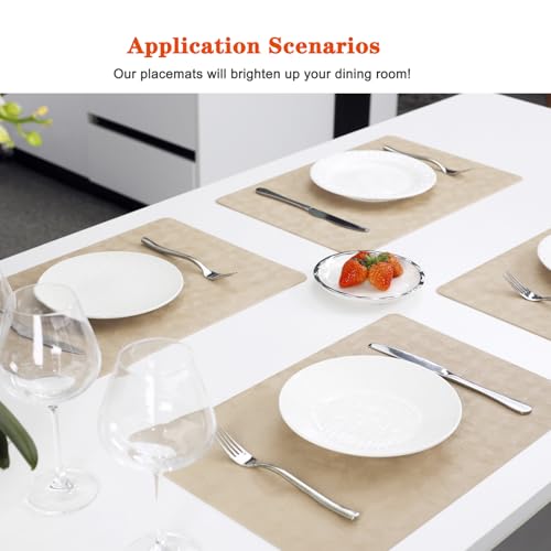 Beige Vinyl Placemats Set of 6 Waterproof Wipeable Table Mats - color: Beige