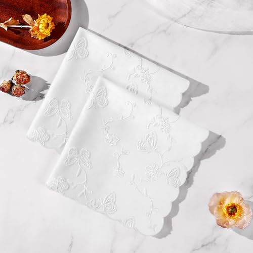 Handkerchiefs for Women Soft Cotton,Dainty Embroidered Womens Handkerchiefs - color: White Butterfly