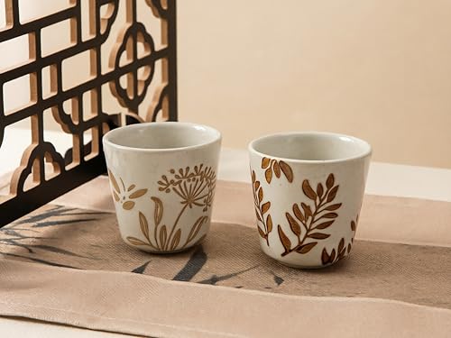6 oz Stoneware Matcha Cup,Japanese Tea Cup,Matcha Tea Cups Ceramic,Set of 4 - color: Multiple Colors Plants