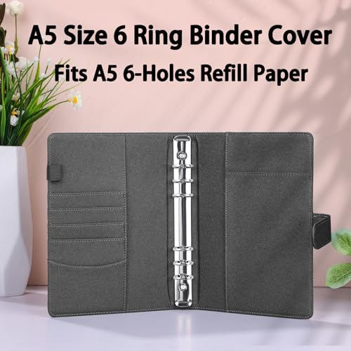 Antner A5 Binder 6 Ring Refillable Notebook Budget Planner Cover for Cash Organizer, PU Leather Loose Leaf Photocard Holder Aesthetic Binder with Magnetic Buckle for A5 Planner Inserts, Glitter Black - color: Glitter Black