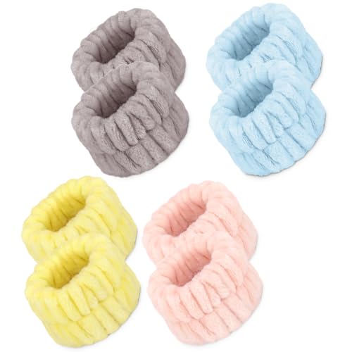 Microfiber Spa Wrist Bands - Absorbent Face Washing Towels for Women, Prevent Water Spilling Down Arms - color: Yellow，Blue, Pink, Brown