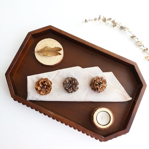 Hrastany Retro Brown Wood Serving Tray with Beads, Farmhouse Decorative Tray for Table Centerpiece, Christmas Wedding Halloween Home Decor - color: Retro Brown-c8, size: 15.7" x 10.2" x 1.6"