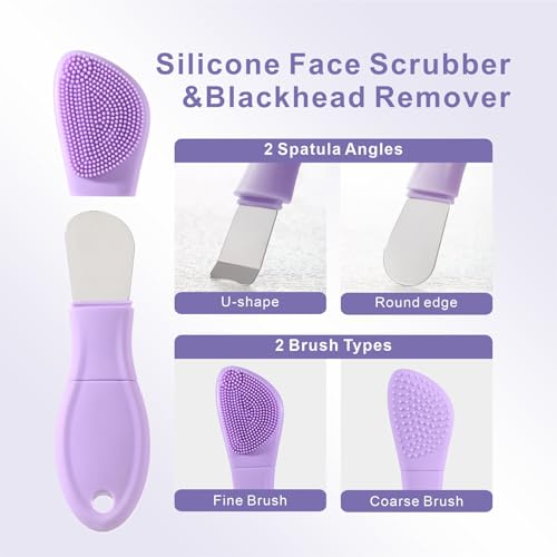 Blackhead Remover & Silicone Face Scrubber,Face Spatula,Facial Cleansing Brush, Pore Brush, Face Scrubber Exfoliator for Facial Deep Cleansing (Purple) - color: Purple