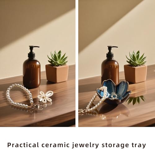 Floral Ceramic Jewelry Tray, 3.5" Ring Holder Trinket Bowl - color: blue