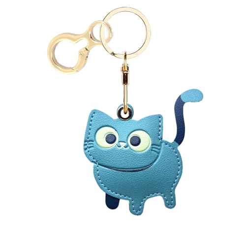 BORKUANA PU Leather Keychain holder Protective Case Compatible with AirTag - color: Cat B