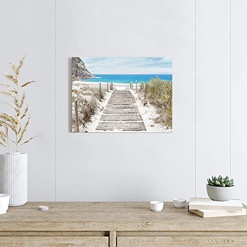 Bathroom Wall Art Beach Picture: Modern Ocean View Sea Canvas Artwork Decor Contemporary Coastal Scene Wave Seascape Painting Horizontal Scenic Nature Landscape Seaside Boardwalk Prints for Living - color: Boardwalk, size: 16"L x 11"W