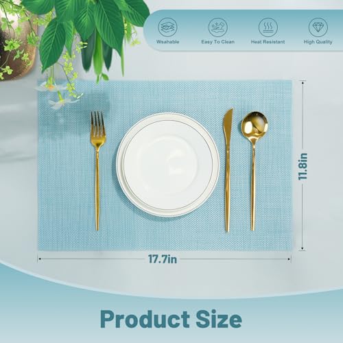 Placemats Set of 6，Non-Slip PVC Weave Table Mats Easy to Clean，Heat Resistant Place Mats for Kitchen Dining Table Decoration Indoor Outdoor，Blue - color: Blue