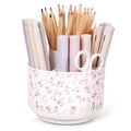 SKYDUE Rotating Pencil Pen Holder for Desk, Pencil Cup with 5 Slots - color: Floral