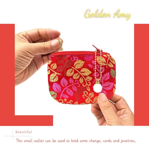 Handmade Women Coin Purse Brocade Zipper Wallet Rosary Pouch Silk Jewelry Bag - RedPro - color: RedPro
