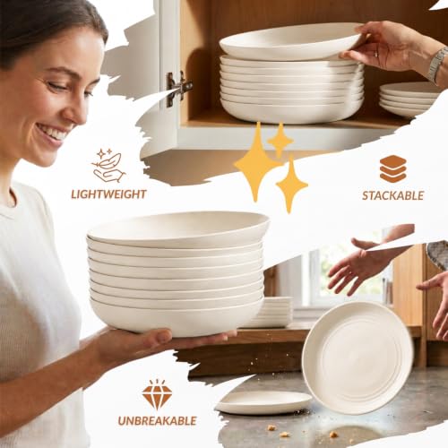 Homienly Wheat Straw Dinner Plates Set of 8, Unbreakable, Dishwasher & Microwave Safe, Modern Style, 9 inch, Beige - color: Beige, size: 9 Inch