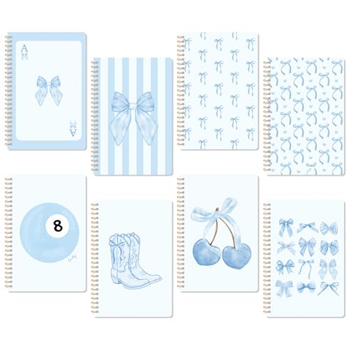 CNhoqc Blue Spiral Journal Notebook, 8 Pcs A5 Watercolor Coquette Bow - color: 8-Pcs Blue Bow