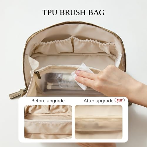 EACHY Travel Makeup Bag for Women, Faux Suede Cosmetic Bag, Green, Medium - color: D - Green, size: Medium