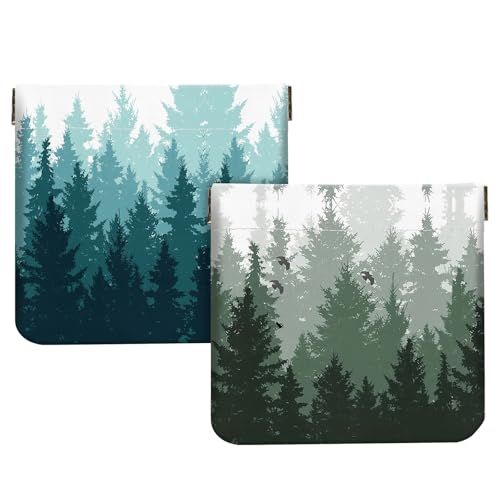 2Pcs PU Leather Small Squeeze Coin Purse Pouch Mini coin Bag Unique And Cute Wallet Cosmetic Bags Change Bag For Women Girls Men （Green Forest L - color: Green Forest L