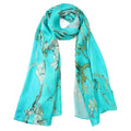 JWSilk Long Charmeuse Silk Scarf Classic Art Print - color: Almond Blossoms By Van Gogh