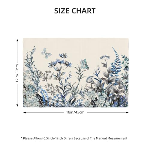 Blue Eucalyptus Floral Leaves Placemats Set of 6 12x18 Inch - color: Blue, size: Set of 6