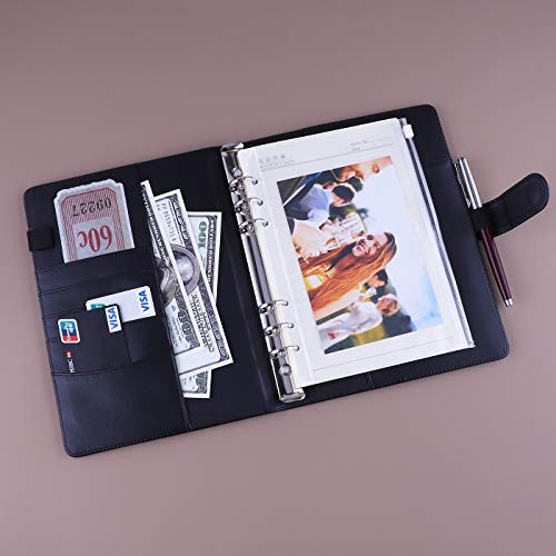 Antner A5 Binder 6 Ring Refillable Notebook Planner Cover for A5 Planner Inserts & Refill Paper, PU Leather Loose Leaf Personal Organizer Photocard Holder Budget Binder with Magnetic Buckle, Black - color: Black