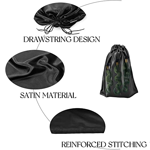 GONGKANGYUAN 12 Pcs Satin Wig Bags with Drawstring Satin Bag for Packaging Hair Extensions Wigs Soft Silk Pouches Hair Tools Storage Bags for Home and Salon (Black) - color: Black