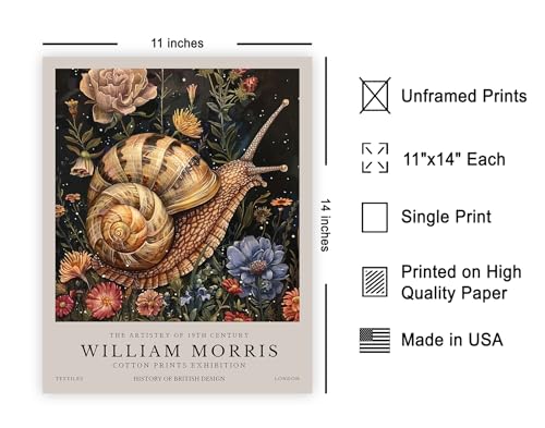 Poster Master William Morris Poster - Snail Print - Flower Art - Botanical Art - Exhibition Print - Farmhouse Design - Floral Illustration - Aesthetic Print - Living Room or Bedroom Decor - 11x14 UNFRAMED Wall Decor - color: Style-08, size: 11"L x 14"W