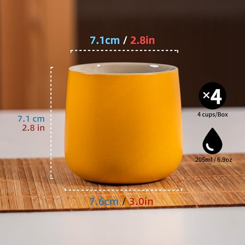 TEANAGOO Japanese Tea Cup, 7.2Oz / 205 ml,Yellow, H18, 4 Pcs/box, Japansese Cups,Chinese Tea Cups, Occupied Japan Tea Cups - color: Yellow, size: 7.2 fl oz (4-Count)