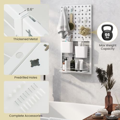 Goplus Peg Board, Metal Pegboard Kit with 2 Pegboard Panels, 12 Accessories, Storage Rack, 2 Storage Containers, Magnets & Hooks, White Pegboard Wall Organizer for Office Kitchen Home