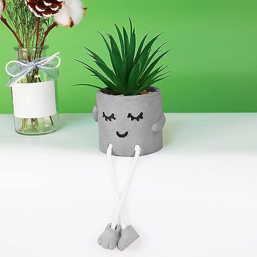 Zerzsy Small Artificial Plants in Cement Pots with Hanging Leg, Bathroom Plants Decor, Cute Fake Plant Succulents Desk Decor for Women, Shelf Decor Aesthetic - Set of 1 - color: 1 Pcs Set/Shy