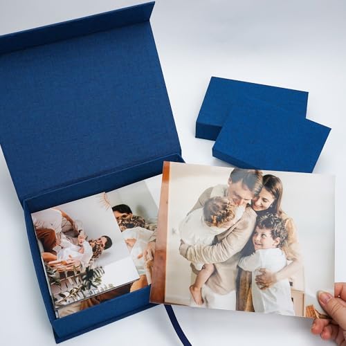 Vienrose Linen Photo Storage Box, 8"x10", Postcard Keeper, Dark Blue - color: Navy Blue, size: 8"x10"