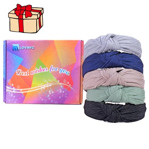 LOVNFC Womens Headbands, 5Pcs Knotted Head Bands No Slip Fashion for women Girls (Mixed Color) - color: pure color