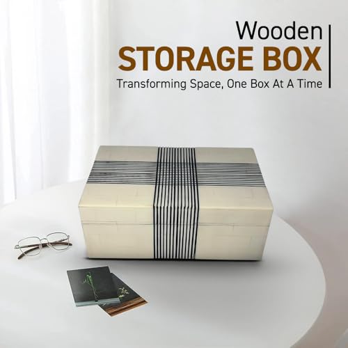 Perilla Home ﻿Home Decor Decorative Storage Wooden Box Small Wooden Organizer Tool Stash Card Craft Trinket Memory Keepsake Jewelry Box for Men and Women, Thin Line, Gifts For All Black & Off White - color: Black and off white