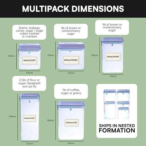 Bop Top Airtight Food Storage Containers with Lid Multi Pack | Kitchen Canister Sets | Air Tight Pantry Container | Pop Top Dry Food Storage Containers for Snacks, Sugar, Flour, Baking, Cereal, Pasta - color: Set of 5