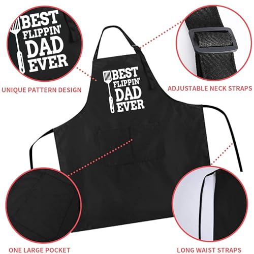 Rosoz Funny BBQ Black Chef Aprons for Men Adjustable Kitchen Cooking Aprons - color: Best Flippin'dad Ever