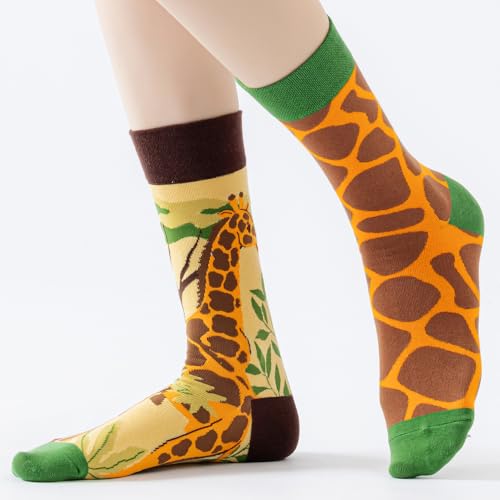 2 Pairs Cartoon Animal Crew Socks Fun Cotton Mid Calf Socks for Women - color: Giraffe