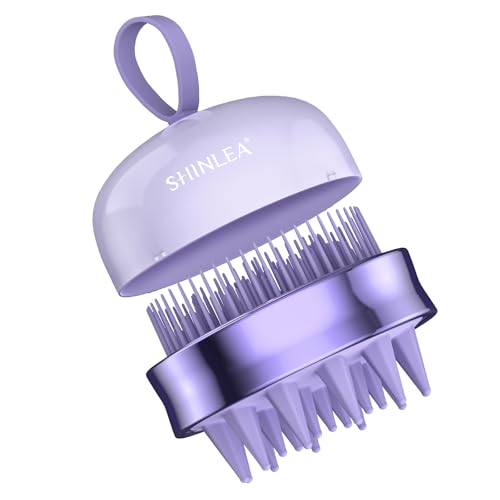 SHINLEA 2 in 1 Scalp Massager Hair Growth,Scalp Scrubber with Soft Silicone Bristles for Dandruff Removal,Shampoo Brush for Exfoliation,Head Massager for Both Wet and Dry Use (Purple) ﻿ - color: Purple