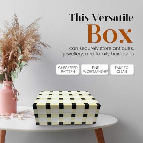 Perilla Home Home Decor Decorative Storage Wooden Box Small Ikigai Organizer Stash Craft Trinket Memory Keepsake Jewelry Box, for Men and Women, Gifts For All Black Light Yellow and off white (Cato) - color: Black Light Yellow and off white Cato