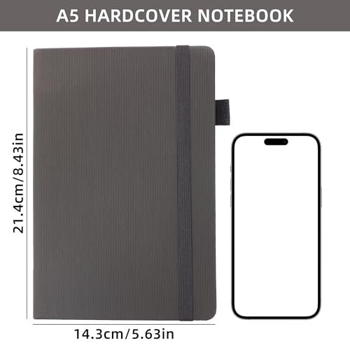 BOBO RABBIT Lined Journal Notebook for Work 100 GSM Thick Paper 300 Pages College Ruled A5 Notebook Hardcover Leather Journal for Writing School Office, 5.63"x8.43" - color: A-Grey