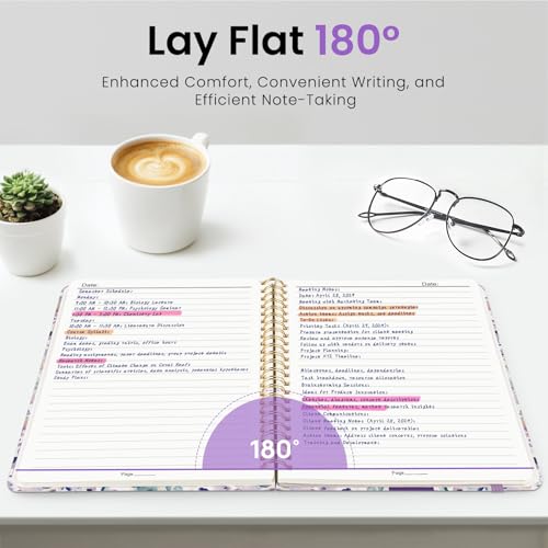 ZOTIA Lined Spiral Journal for Women, A5 Pretty Hardcover Notebook for Work, School & Office Writing, Aesthetic Writing Journal College Ruled, 140 Pages, 5.8" x 8.3", Purple Blocks - color: B-Purple Blocks
