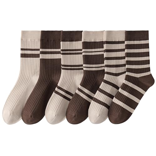MAGIARTE Womens Mini Crew Cotton Socks,6 Pairs - color: Color#03-stripe