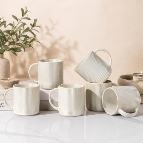 theterra Ceramic Coffee Mugs Set of 6, 14.2 oz Coffee Cups with Handle - color: Reactive White, size: 14 OZ (Set of 6)