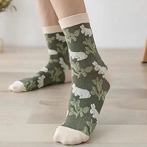 DXYAKY 5 Pairs Womens Floral Cotton Socks Vintage Patterned Crew Socks Novelty Ankle Ruffled Warm Casual Dress Socks - color: 5 Pairs - Green