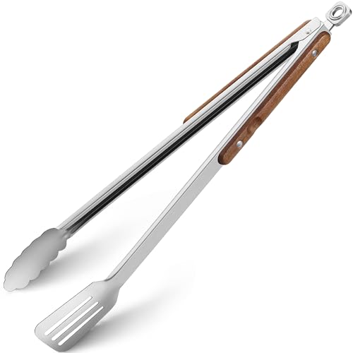 16-Inch Grilling Tongs,Extra Long BBQ Tongs Barbecue Tong with Wood Handles