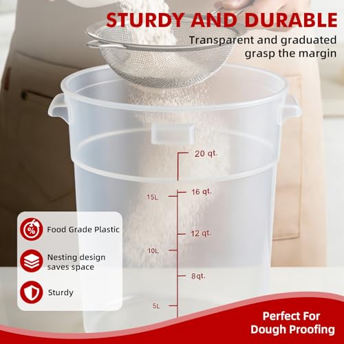 2 Pack Square Food Storage Container With Lid,12-22 Quart Commercial Storage Box With Scale & Handle,Cake Making,Dough Marinating Meat,Kitchen Supplies (polypropylene, Round 22 Quart) - color: Polypropylene, size: Round-22 Quart