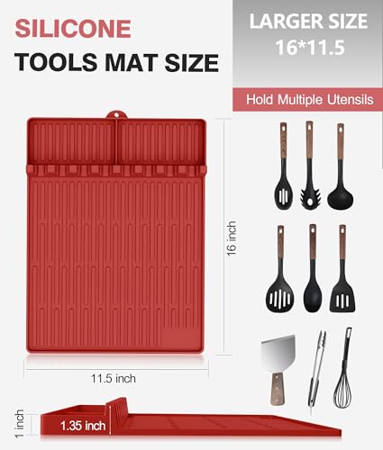 Silicone Grill Mat for Blackstone Griddle Accessories, 8-Slot Tool Mat - color: red