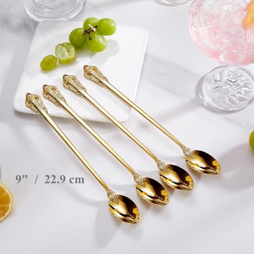 KEAWELL Luxurious 4-Piece 9-Inch Iced Tea Spoon Set (Gold) - color: Gold